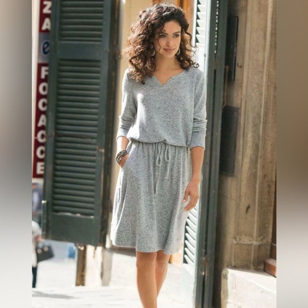 Soft Surroundings Easy Living Grey Soft Knit Cozy Dress Size Petite Large